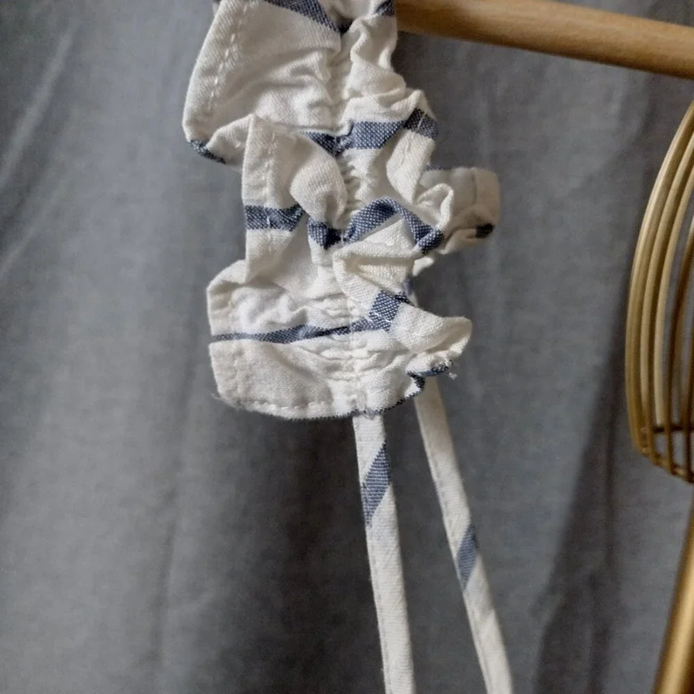 River Island White Blue Striped Camisole Top Size 12 Ruffle Strap Cotton Viscose - Picture 6 of 6